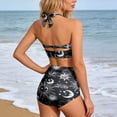 thumbnail image 4 of GDREDA Detachable Padding Neck Printed Two Piece Tankini Swimsuit High Waist Adjustable Ties Black1,L, 4 of 6