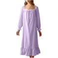 thumbnail image 1 of Tnhcen Women's Cotton Loose Square Neck Long Sleeve Sleep Dress - Ruffled Lace Button-Front Plus Size Pajamas Housecoat (S-2XL), 1 of 3