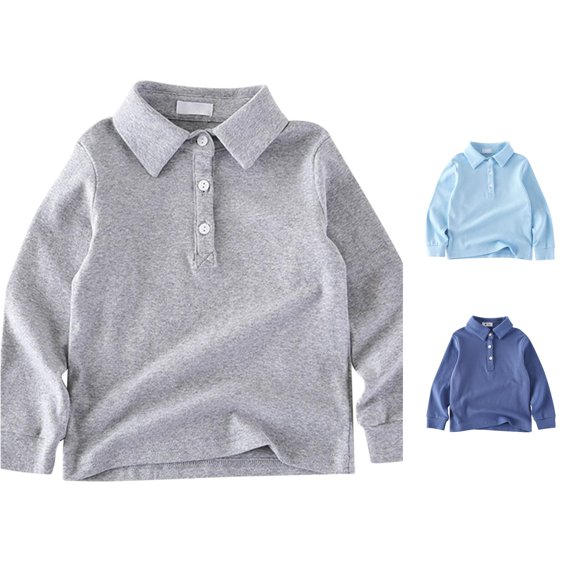 uvwlwu Toddler Boys Girls Long Sleeve Polo Shirt Button Placket Soft Casual Spring Fall Back to School Lapel Daily Tops School Uniform,18-24 Months
