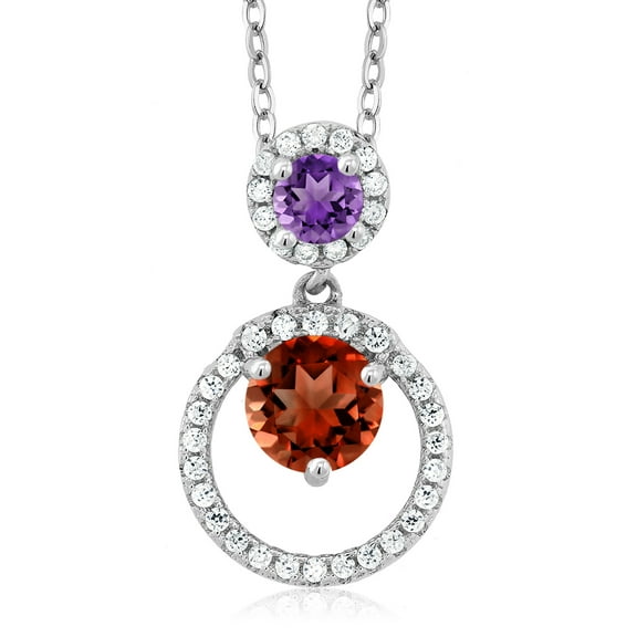 Gem Stone King 925 Sterling Silver Red Garnet and Purple Amethyst Pendant Necklace for Women (1.85 Cttw, Gemstone January Birthstone, Round 6MM and 4MM)