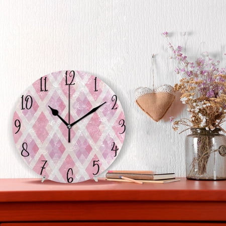 10 Quartz Indoor Wall Clock Silent Mechanism - Pink Purple Argyle Plaid