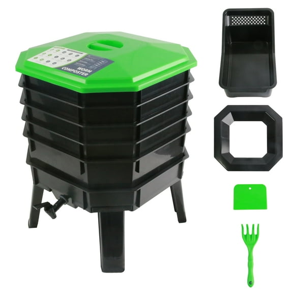 Bibana 5-Layer Tray Worm Composter, Sustainable for Both Indoor & Outdoor, Worm Compost Bin for Vermicomposting Starter, Recycling Food Wastes