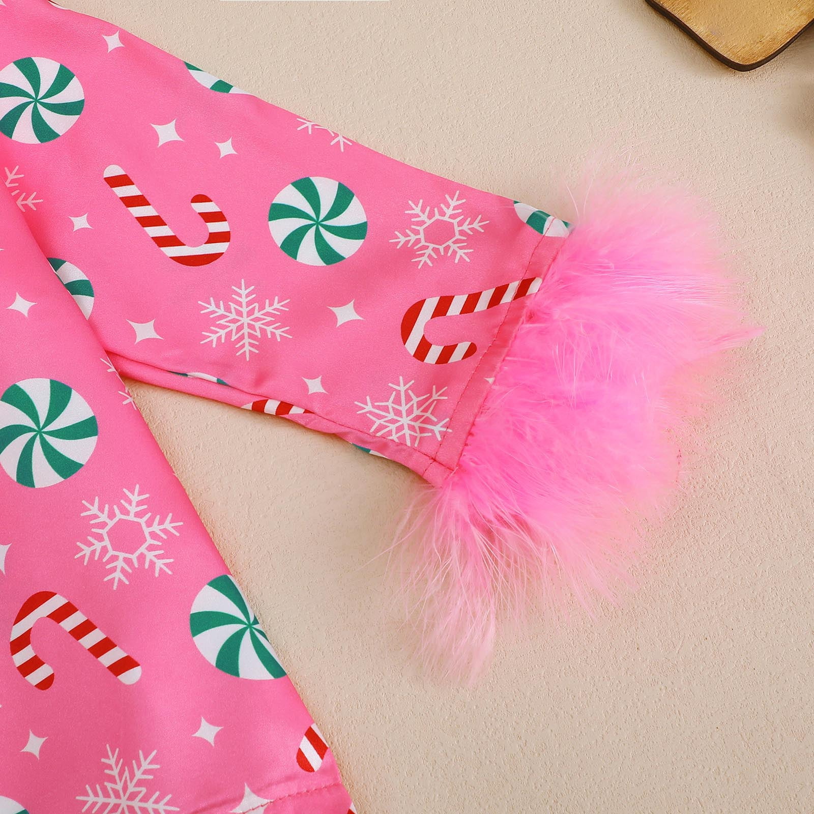 newwalpole Toddler Satin Merry Christmas Outfit For Kids Long Sleeve Feather Trim Pant Set Little Girl Fall Winter Clothes Hot Pink for Size 5-6 Years