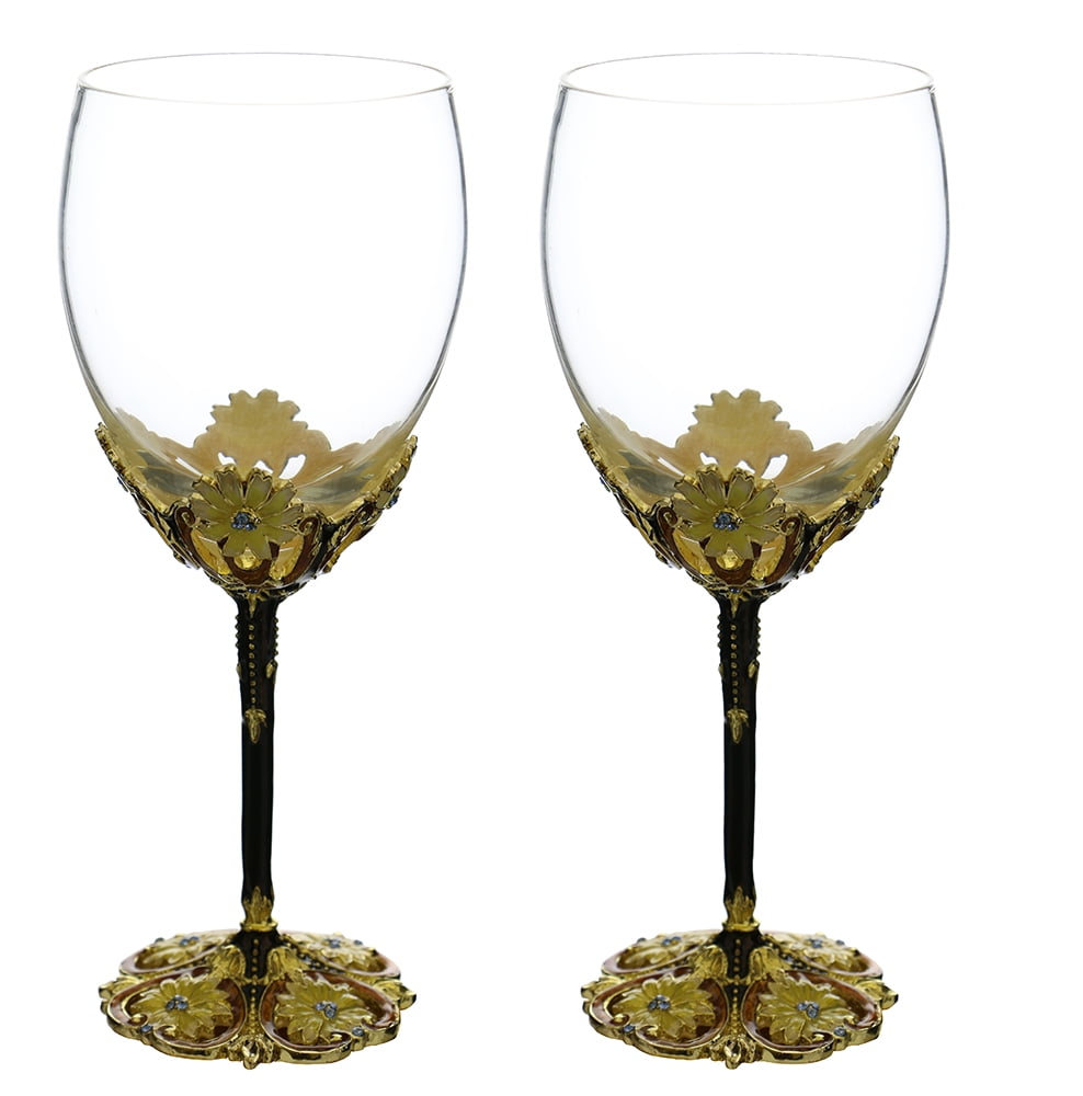 Set of Italian Wine Glasses with Metal Stems 12oz