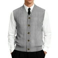 thumbnail image 2 of Vests for Men Cable Knit V-Neck Sleeveless Sweater Button Down Cardigan Fall Winter Business Casual Light Gray 5XL, 2 of 7