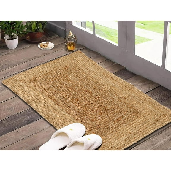 Simzzy 2'x3' Area Rug Hand Woven Braided 100% Natural Jute Artisan Made Reversible Boho Jute Rugs for Bedroom Kitchen Living Room Farmhouse Aesthetic Home Decor