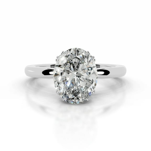 First Jewel Gorgeous 2 Ct Oval Cut Solitaire with Accent Diamond Ring for Her - Featuring Beautiful Lab-Created Simulated Diamonds in 14K White Gold Over - Perfect for Engagements and Special Gift