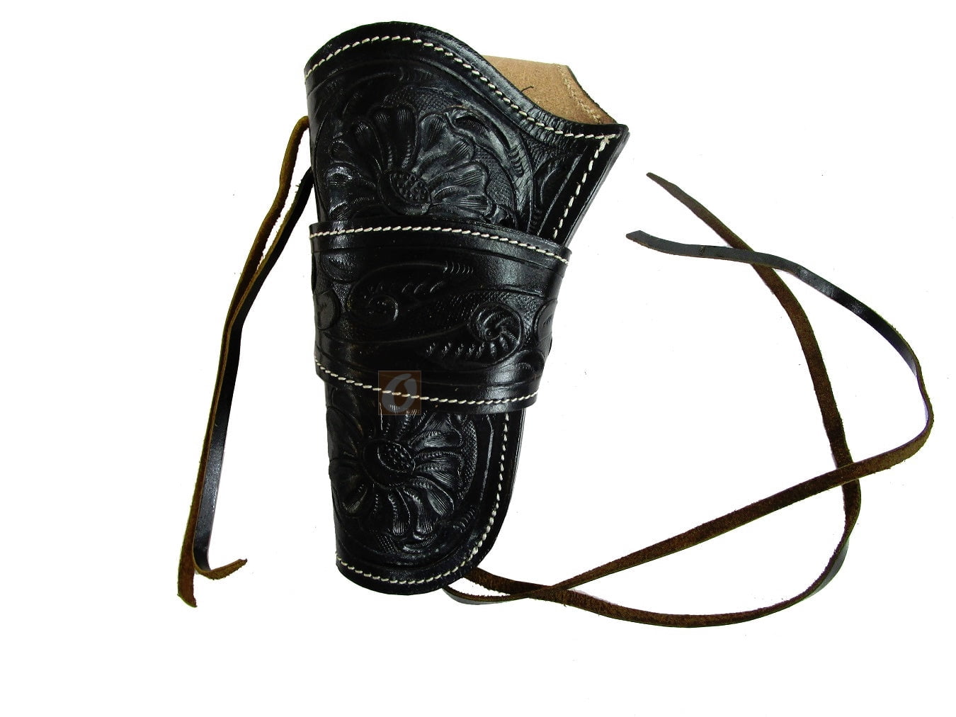 Leather Holster Long Barrel Revolver Pistol Fit Floral Tooled Black - Left Hand