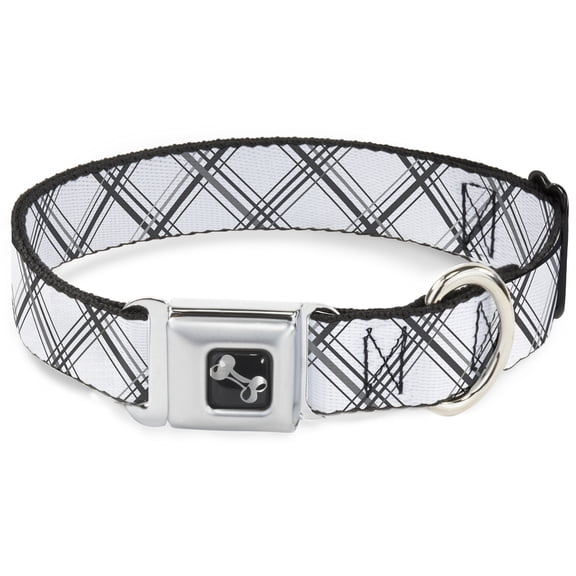 Buckle-Down Pet Collar, Dog Collar Metal Seatbelt Buckle, Plaid X White Gray, 9.5 to 13 Inches 1.0 Inch Wide