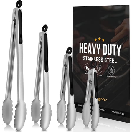Grill Tongs - BBQ Tongs Heat Resistant 600 Degrees,Grill Tongs for Outdoor Grill,Heavy Duty Metal, Perfect for Cooking, Grilling, Set of 4, 7",9",12" & 14 inch Black