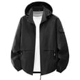 thumbnail image 5 of LYSMORA Mens Hooded Softshell Jacket Cargo Sleeve Pocket Zipper Side Pockets Elastic Cuff Windproof Daily Outdoor Coat, 5 of 7