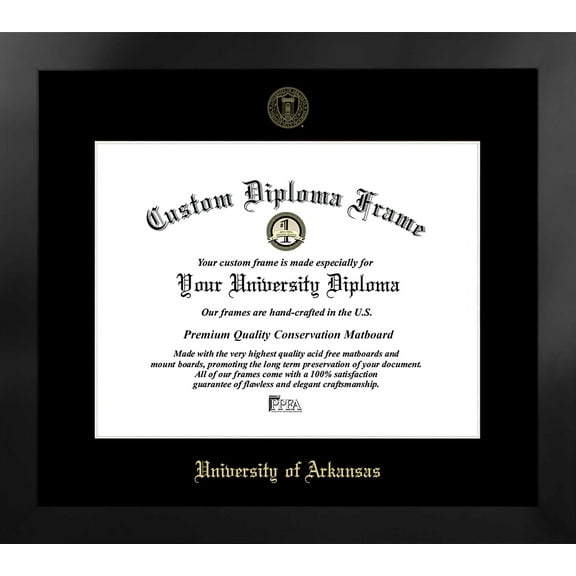 University of Arkansas 17w x 14h Manhattan Black Single Mat Gold Embossed Diploma Frame with Bonus Campus Images Lithograph (value savings at $59)