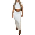thumbnail image 4 of Coduop Women Summer Outfit Set,Short Sleeve Solid Color Crop Tops and Long Skirt Set,Two Piece, 4 of 7