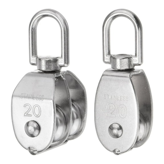 M20 Pulley Block (2 Packs, Single  Double Wheel) Stainless Steel Swivel Rigging Lifting Wheel Fixed Pulley