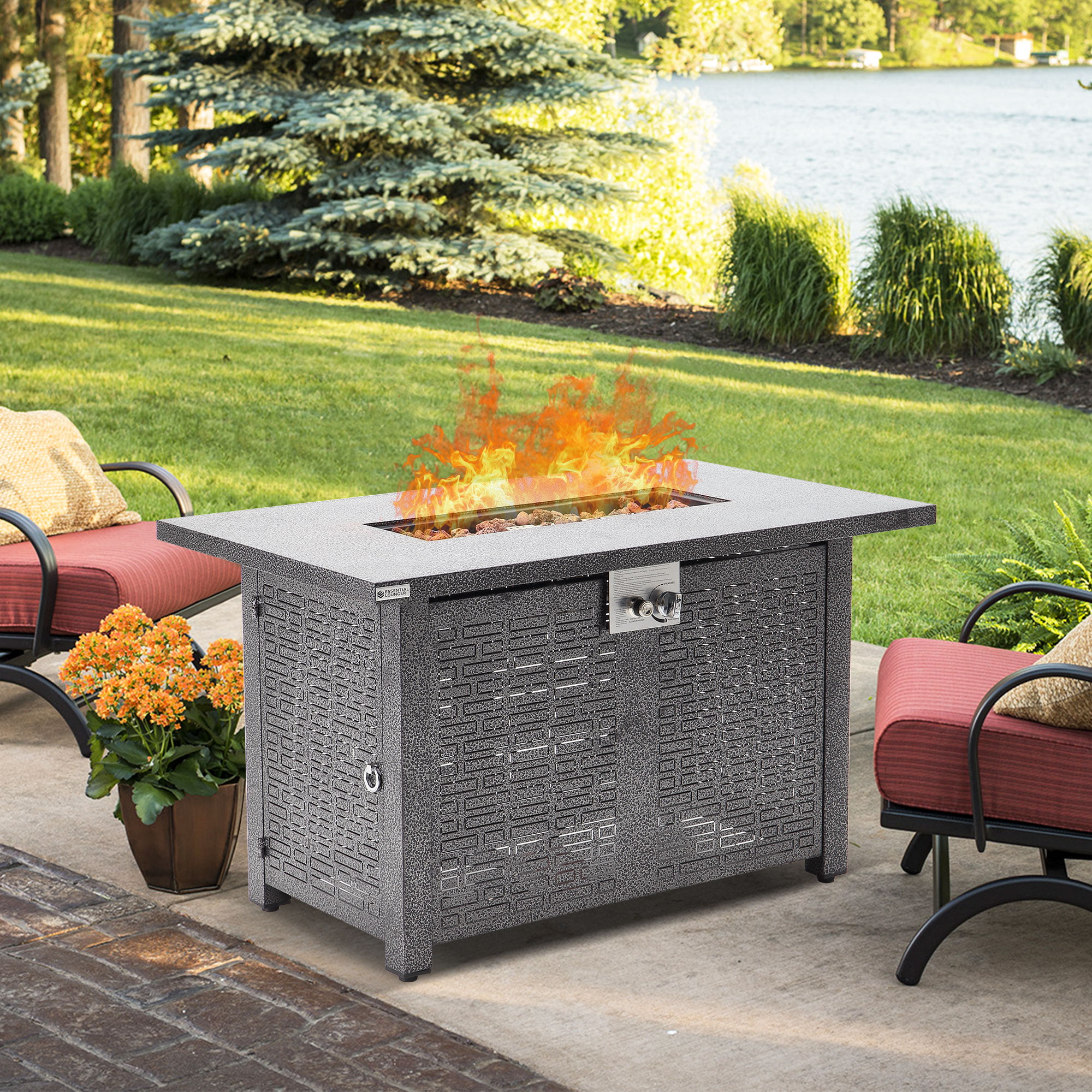 42 Inch 50,000 BTU Auto-Ignition Propane Fire Pit Table with Glass Wind Guard,Outdoor Fire Tables for Garden Patio Backyard Deck Poolside PAMAPIC Outdoor Fire Pits 