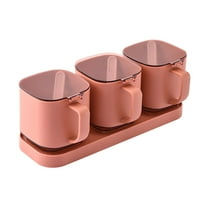 Oggfader 3-Compartment Pink Spice Container with Stand-Up Lid, Leak-Proof Kitchen Seasoning Jar, Plastic Condiment Box with Spoon