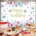 thumbnail image 2 of Happy Birthday Backdrop Watercolor Flowers Butterfly Birthday Photography Background Butterfly Spring Themed Birthday Banner Party Decoration Supplies, 2 of 4