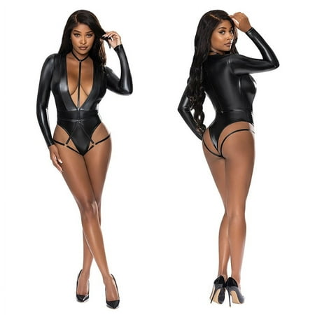 Magic Silk Sexy Wet Look Deep V Caged Harness Teddy Lingerie Bodysuit