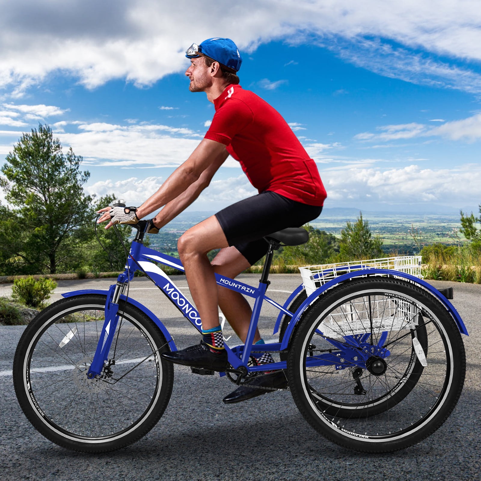 Slsy Mountain Tricycle for Adults, 24/26/27.5 Inch MTB 7 Speed Three Wheel Bike, Adults Tricycle with Cargo Basket for Adults, Women, Men, Seniors