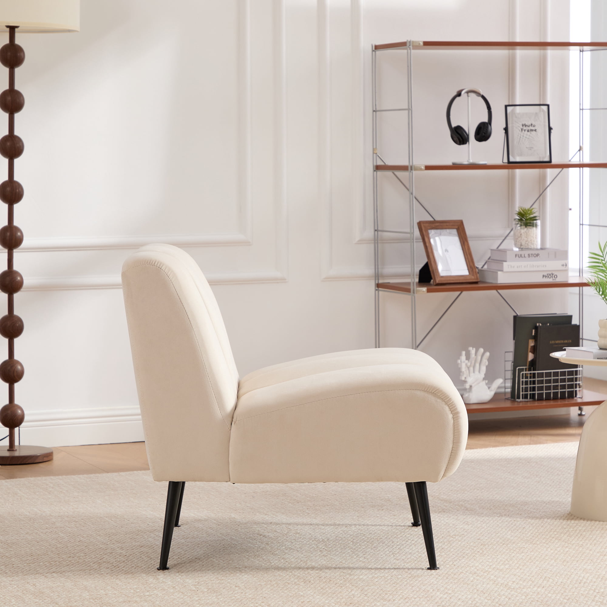 Noble House Ashton 24.4" Velvet Armless Accent Chair, Modern Upholstered Lounge Chair with Metal Legs, Beige