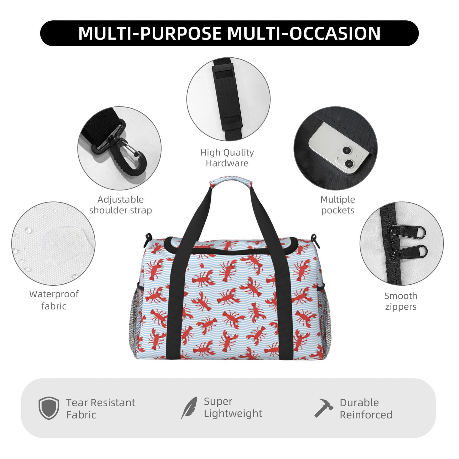 Fuzoiu Cartoon Lobsters 1 Print Travel Duffle Bag,Carry On Tote Bags,Duffel Bag,Sport Gym Bag, Hospital Bag for Labor and Delivery, Overnight Bag,Luggage Bag