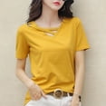 thumbnail image 5 of Ahuyic Womens Plus Size Top,Womens Summer Blouse,Womens Casual Oversize Solid Color V-Neck Hooded Short Sleeve T-shirt Tank Yellow XXXL, 5 of 5