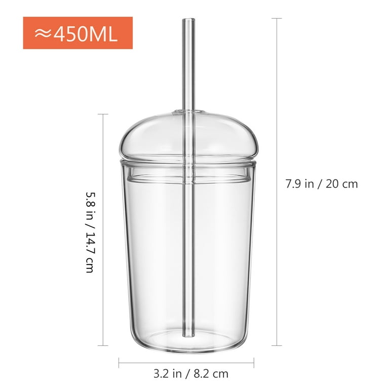 Glass Straw Cup Large Capacity Glass Cup Household Beverage Clear Cup Drinking Cup for Home Office Bar, Size: 14.7X8.2X8.2CM