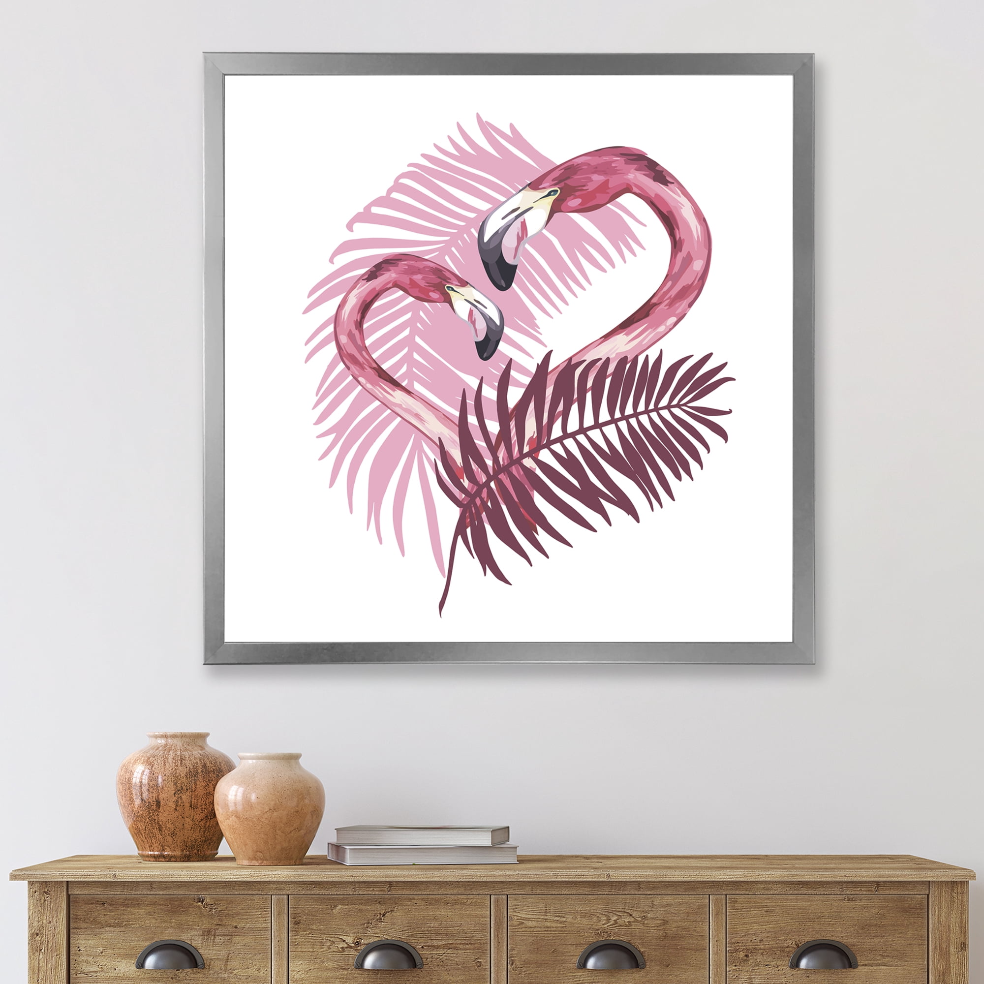 Designart 'Pink Flamingo In Tropical Summer I' Traditional Framed Art Print
