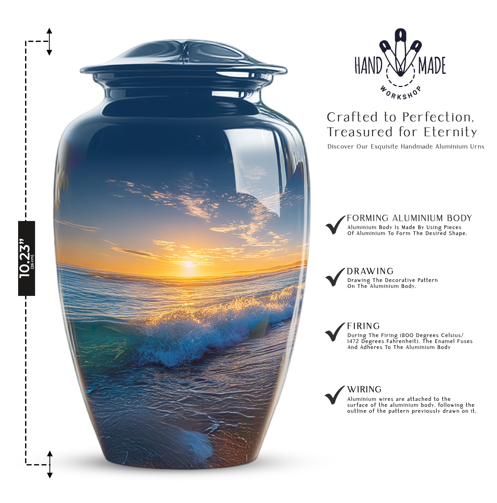 Beach Cremation Urns For Human Ashes Adult Female - 10 Inch Urn For Ashes For Women - Large Decorative Urn For Mom - Human Remains Urns ( Size:- 10 Inch )