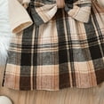 thumbnail image 4 of Toddler Girls Outfits Girls Long Sleeve Ribbed Patchwork Plaid Princess Dress With Headbands Outfits Set 2PCS,Z6-Brown,9-12 Months, 4 of 6