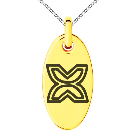 Stainless Steel Aztec Freedom Rune Engraved Small Oval Charm Pendant Necklace