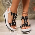 thumbnail image 3 of Womens Platform Sandals Glitter Wedges Heels Butterfly Rhinestone T-Strap Elegant Dressy Slingback Heels with Elastic Ankle Strap Black Size 9.5, 3 of 5