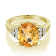 thumbnail image 2 of Gem Stone King 18K Yellow Gold Plated Silver Ring Oval Checkerboard Yellow Citrine and Moissanite (6.11 Cttw, Size 6), 2 of 4
