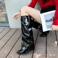 thumbnail image 4 of Slouchy Knee High Fold over Boots for Women 2025 Lock Leather Pointed Toe Stiletto Wide Calf Tall Boots, 4 of 7