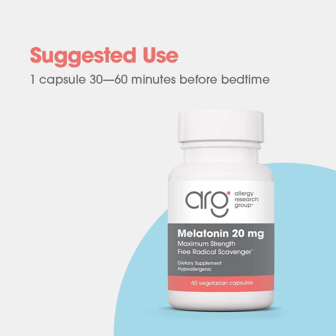 ARG Melatonin - Delivers 20 mg Melatonin - Maximum Strength - Supports Healthy Sleep Patterns & Optimized Absorption - 60 Servings - 60 Tablets