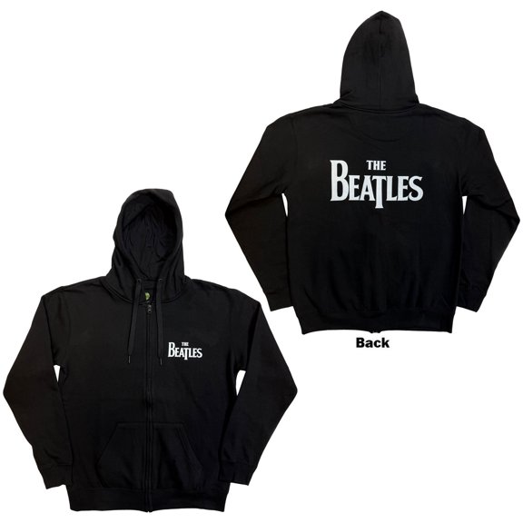 The Beatles Unisex Zipped Hoodie Sweatshirt Drop T Logo (Black) (Back Print) (Medium)