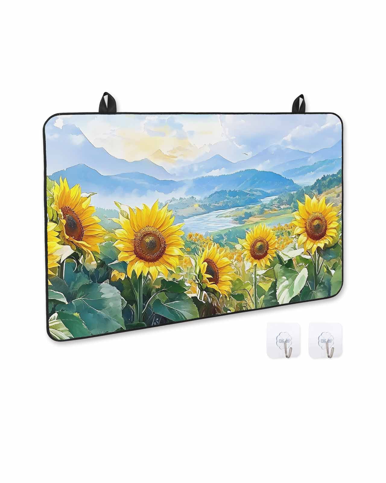 nqOlkjepod Large Induction Cooktop Protector Mat 36"x21", Sunflower Summer Stove Top Covers for Electric Stove, Spring Field Vintage Botanical Flowers Stove Burner Cover Mats, Glass Top Stove Cover