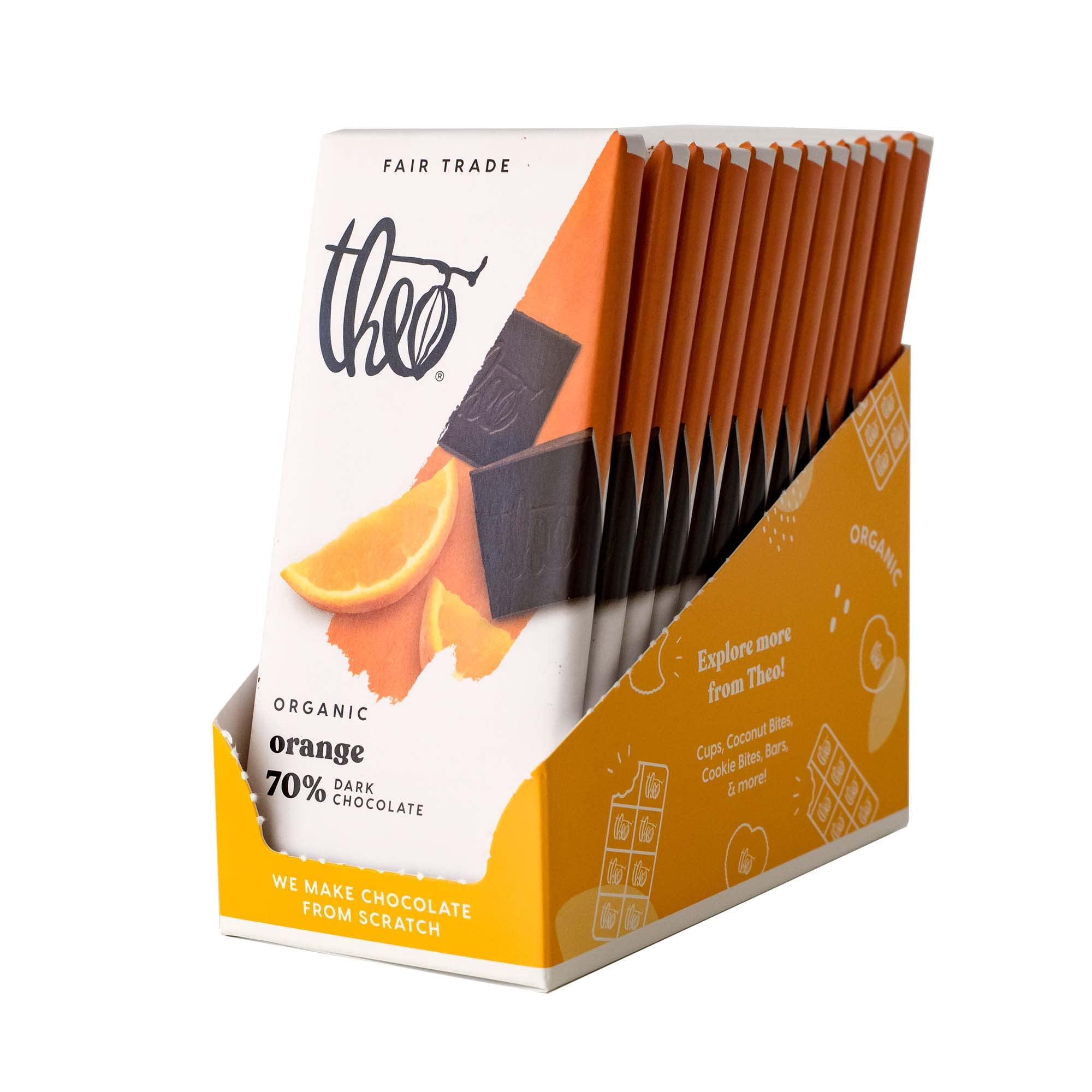 Theo Chocolate Orange Organic Dark Chocolate Bar, 70% Cacao, 12 Pack | Vegan, Fair Trade