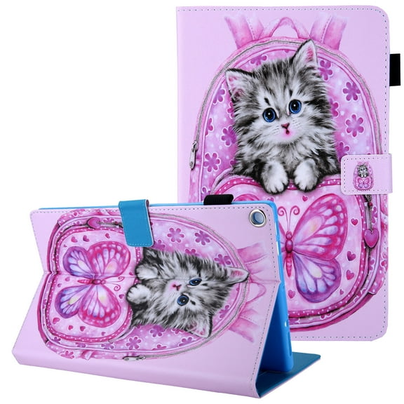 Fire HD 10 Case (7th / 5th Generation, 2017/2015 Released), Allytech Slim Fit Kickstand Auto Sleep Wake Folio Flip Pencil Holder Shockproof Case Cover for Amazon Kindle Fire HD 10, Cute Cat