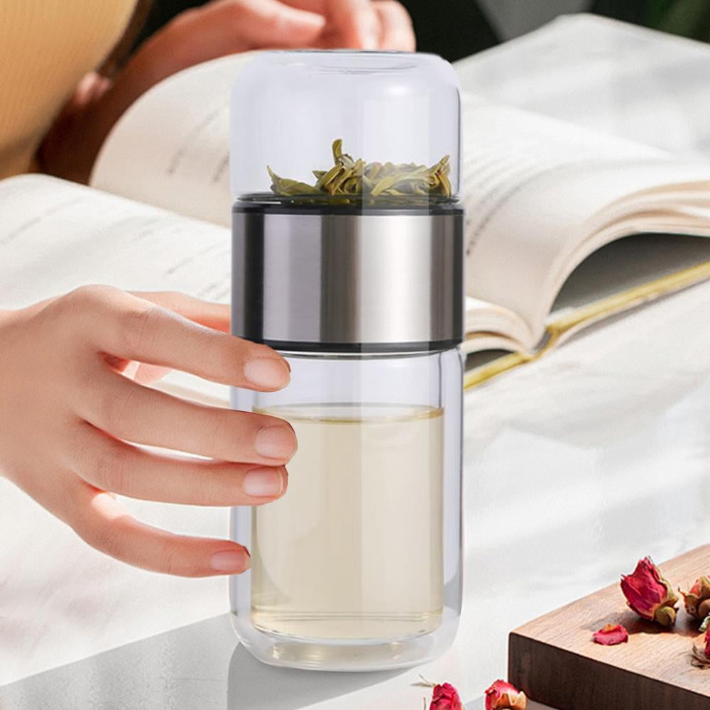 Ksruee Glass Water Bottle Tea Bottle Leakproof for Traveling Tea And Water Separation Tea Bottle for Loose Tea Flower Tea Home Traveling compatible