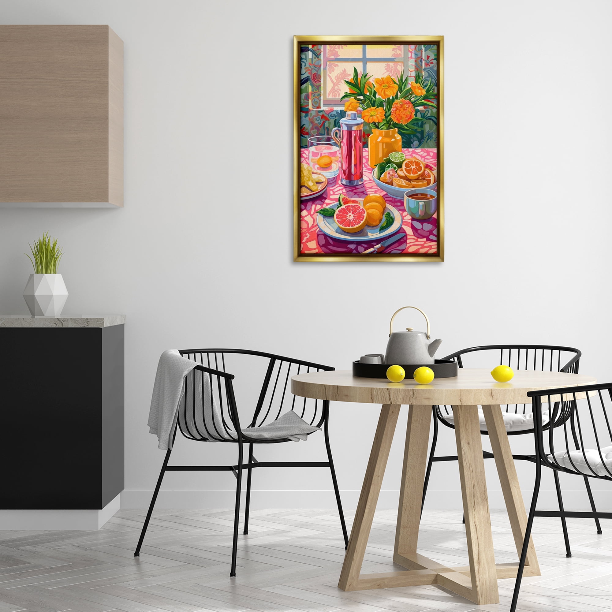Stupell Industries Summer Table Spread Food & Beverage Painting Gold Floater Framed Canvas Art Print Wall Art, 21 x 31