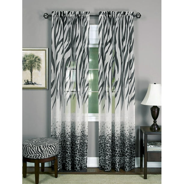 Window 2-Pack Panel Curtain Animal Print Zebra Semi-Sheer Light Filtering  Panel (52