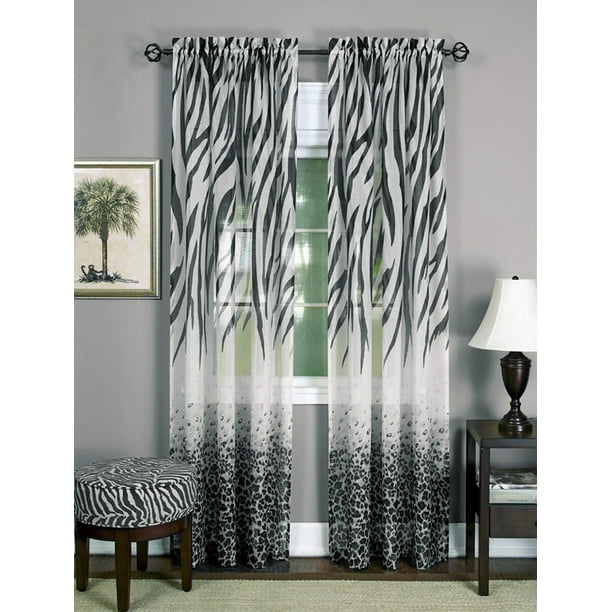 Window 2-Pack Panel Curtain Animal Print Zebra Semi-Sheer Light Filtering Panel (52 Window 2-Pack Panel Curtain Animal Print Zebra Semi-Sheer Light Filtering Panel (52