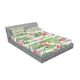 thumbnail image 2 of Flamingo Fitted Sheet & Pillow Sham Set, Flamingos with Exotic Hawaiian Leaves Flowers on Striped Vintage Background, Decorative 6 Piece Bedding Decor Set, Calking, Green Pink White, by Ambesonne, 2 of 3