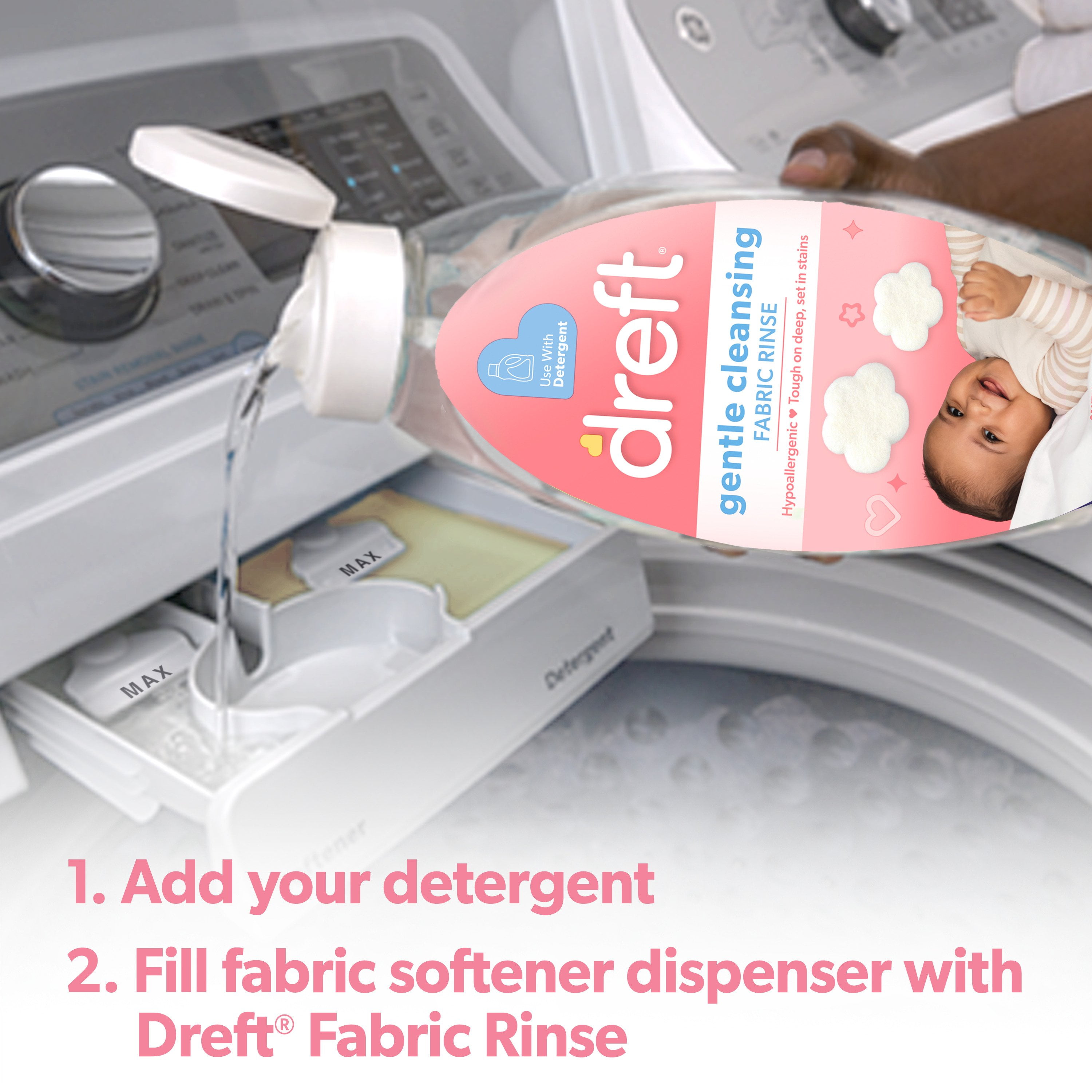 Dreft Baby Gentle Cleansing Fabric Rinse and Odor Remover, Hypoallergenic, Lightly Scented, 48 fl oz
