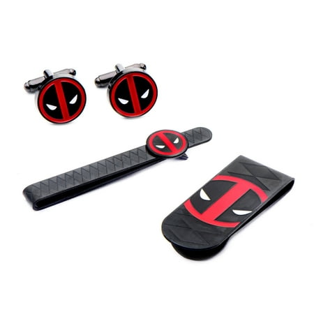 Stainless Steel Black PVD Plated Deadpool Money Clip, Tie Bar & Cuff Links Set