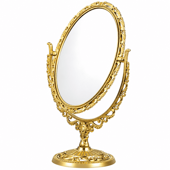 FURVENA Desk Table Mirror Vintage Makeup Mirror Vanity Mirror Desktop Mirror for Tabletop Golden