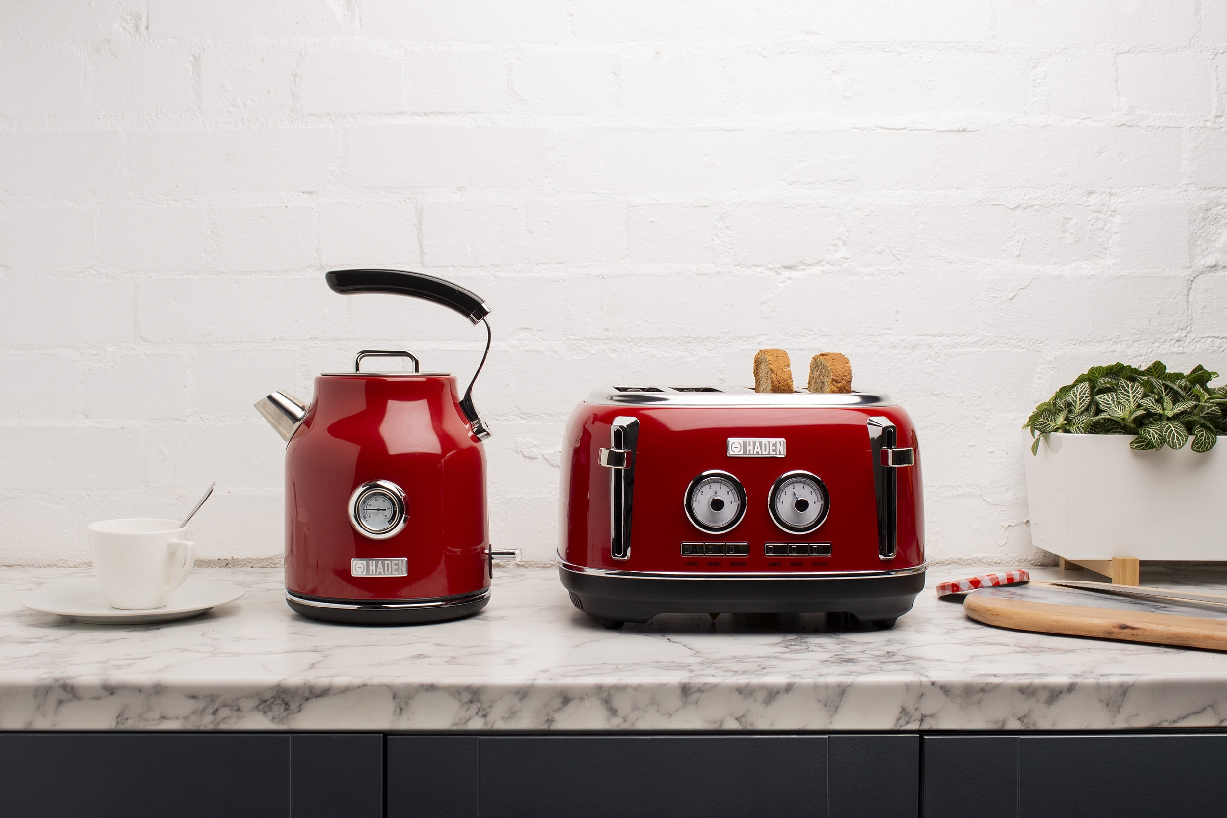 Haden Dorset 4 Slice Wide Slot Stainless Steel Toaster, Rectory Red