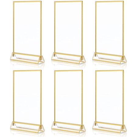 6Packs Acrylic Frames Sign Holders Gold with Wedding Table Numbers Card ...