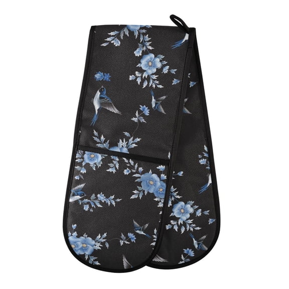Dailycode Double Sided Oven Mitt with Loop Heat Resistant Kitchen Long Potholders 7" x 35" Swallows Birds and Flowers